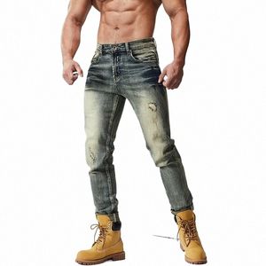 2023 primavera e autunno New Classic Fi confortevole vintage strappato piccoli piedi casual da uomo slim stretch jeans di alta qualità z84h #