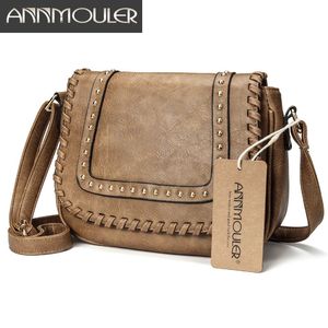 Annmouler Mode Frauen Schulter Tasche Pu Leder Umhängetasche Einfarbig Marke Geldbörse Kleine Khaki Messenger Tasche für Damen 240309