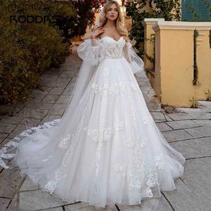 Abiti sexy urbani RODDRSYA Illusion Tulle Abito da sposa principessa Maniche a sbuffo Spalle scoperte Abito da sposa Sweetheart Appliques Abiti da noiva in pizzo yq240329