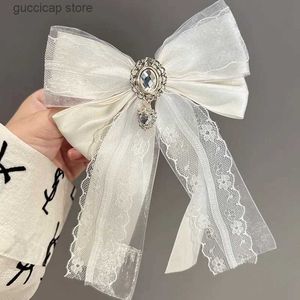 Bow Ties New Lace Rhinestone Bow Tie Hairpin Dual Purpose College Style Professional Shirt Bank Hotel Flight Sköterska Tillbehör Y240329