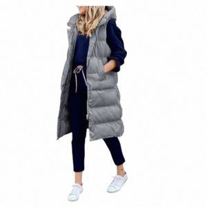 women Solid Color Hooded Lg Coat 2023 Autumn Winter Vest Lg Parkas Women Loose and Warm Single-Brewed Zip Sleevel Parkas O1rr#