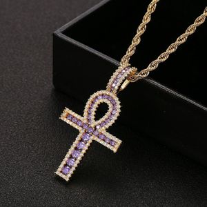 Ankh Cross Pendant Gold Silver Copper Material Iced Zircon Egyptian Key of Life Pendant Necklace Men Women HipHop Jewelry230F