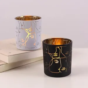 Candle Holders Modern Cup Black Gold Electroplating Spray Color Carving Technology Desktop Glass Holder Ornaments