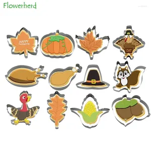 Baking Moulds 12pcs Large Fall Thanksgiving Cookie Cutter Set With Turkey Leg Pumpkin Squirrel Acorn Maple Oak Leaf Teardrop Fondant Mold