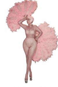 Mulheres rosa brilhando rhinestes sexy macacão desempenho bodysuit macacão palco wear aniversário celebrar estiramento outfit macacão d6Lt #