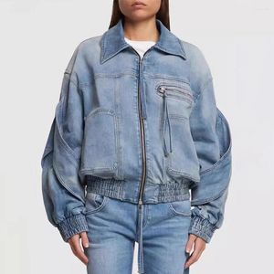 Giacche da donna Giacca di jeans ampia blu Primavera 24 lavata e vecchia calda leggera con cotone