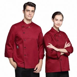 Vermelho cozinheiro uniforme restaurante chef jaqueta hotel cozinha camisa café homens lg-sleeved macacão catering mulheres garçom workwear n9on #