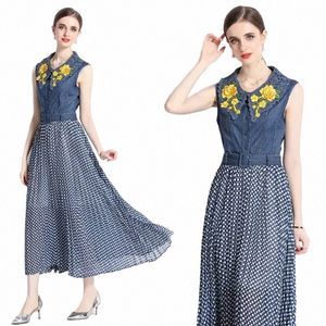 designer Donna Estate Dr Elegante Denim Festa Alta qualità Lg Maxi Party Robe Femme Vintage Dot Sleevel Plus Size Dr E25S #