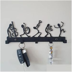 Hooks Rails Symphony Orchestra Nyckelhållare Black Cat Cat Hanging Metal Hook Creative Cabinet Door Wall Decoration Drop Delivery Home G Otzpq