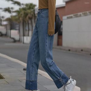 Women's Jeans Straight Leg High Waist S Trousers Denim Pants Woman Blue With Pockets For Women Unique Grunge Y2k 2024 Quality Shiny R