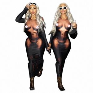 Festa Dres Body Print Maxi Dr Mulheres Estética LG Manga Exclusiva Sexy Body-Sha Attirewear Robe Party Clubwear Roupas 55p6 #