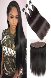 Brazilian Human Hair 13x4 Lace Frontal Silky Straight 95100gpiece Bundles With 13X4 Frontal Natural Color Hair Wefts With Closur5724998