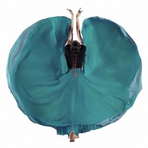 720 Degree Dance Skirt Pleated Skirt Women's Solid Color High Waist Chiff Large Swing Skirt Stage Performance Lg Y1wV#