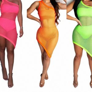 bkld Beach Outfits For Women 2023 New Fi One Shoulder Sleevel Backl Sheer Mesh Bodyc Mini Dres Hot Sexy Vestidos v434#