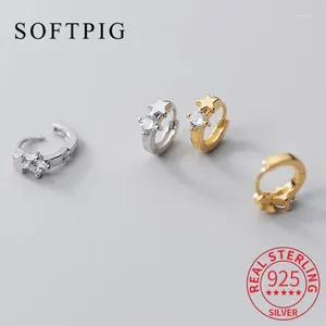 Hoop Earrings SOFTPIG Real 925 Sterling Silver Zircon Star Huggies For Fashion Women Hiphop Fine Jewelry Minimalist Accessories