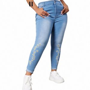 Plus Size Blumenstickerei Skinny Jeans 2024 Hot New e0JA#