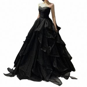 Temperament czarny elegancki przyjęcie weselne Dres Strapl Warstwowy szata balowa 2023 Nowa suknia balowa formalne dramatyczne kobiety n13r#
