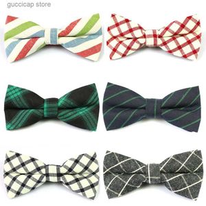 Bow Ties Fashion Classic Plaid Cotton Bowtie For Men Neckwear Adjustable Mens Bow Tie for Wedding England Style Plaid Bowties Y240329