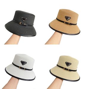 Chapéu de palha de verão triângulo carta designer chapéus para mulheres homens moda casual simples clássico aba larga casquette marrom preto branco balde de malha chapéus na moda hg144