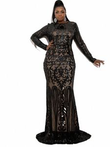 Missord Black Sequinin Plus Size Party Dr Elegant Women O-Neck LG Sleeve Bodyc Mermaid PROM DRES大サイズのイブニングガウンZ4F1＃