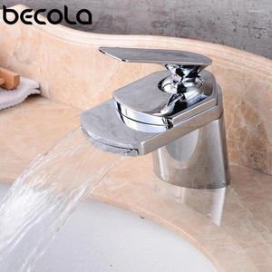 Bathroom Sink Faucets Becola All Copper Gold/Chrome/Brushed Duckbill Waterfall Faucet And Cold Washbasin Under Counter Basin