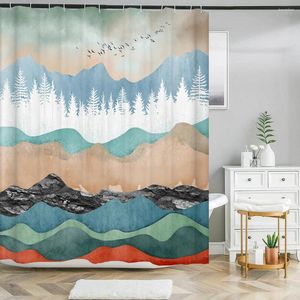 Shower Curtains Japanese Art Style Painting Bathroom Curtain Mountains Washable Polyester Fabric Waterproof Bath Home Decor