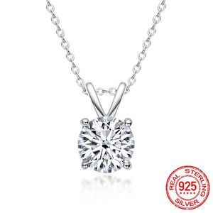 Authentic Sterling Silver 925 Necklace 2 Ct Round Solitaire Zirconia Diamond Pendant Women Wedding Jewelry Birthday Present XD117257s