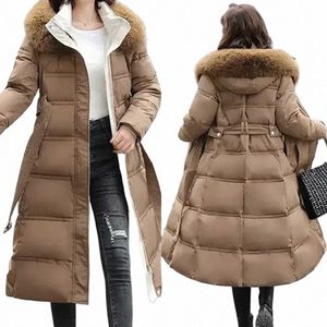 2023新しい冬の韓国の女性屋外のダウンカラーコットジャケット新しい暖かいミッド長さの厚いフード付きジャケットコートパーカーコートH9lx＃