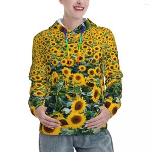 Damen Hoodies Field Of Sunflower Lässige gelbe Blumen Vintage Kapuzenshirt Winter Langarm Streetwear Übergroßer Pullover Hoodie