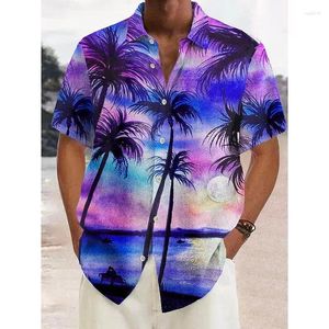 Men's Casual Shirts Hawaiian Shirt Pattern Summer Coconut Tree Lapel Street Short Sleeve Button Colorful Beach Blue Cotton Tropical