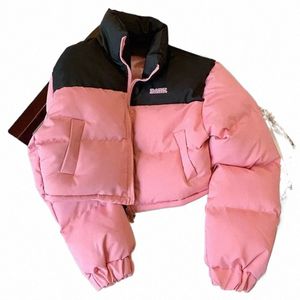 women's Winter Pink Parkas Cott Padded Jacket Short Loose Warm Coat O4BO#