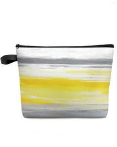 Sacos cosméticos abstrato cinza amarelo textura bolsa de maquiagem bolsa de viagem essencial senhora mulheres organizador de banheiro armazenamento lápis caso