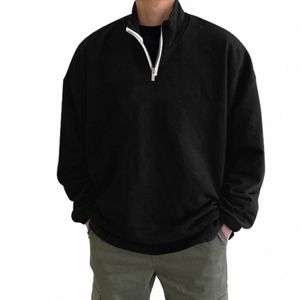 Männer Sweatshirts Frühling Dicker Pullover Halb Zipper Pullover für Männliche Hoodies Outdoor Herbst Einfarbig Rollkragen Sweatshirt 73K2 #