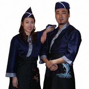 Sushi Chef Uniform Japanese Cuisine Apr and Hat Cook Shirt Hotel Kitchen Jacket Korean grill Restaurang Servitör Arbetskläder A8QG#