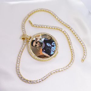 Ожерелья с подвесками, круглые медальоны на заказ, ожерелье с изображением, теннисная цепочка, золотой цвет, кубический циркон, мужские хип-хоп Je259q