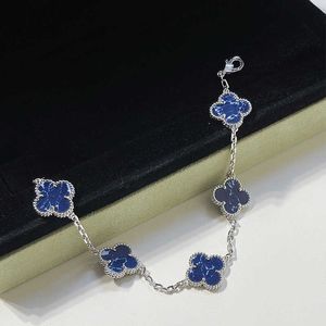 Moda marki sprzedaż akcesoriów Van 925 Silver Blue Peter Stone Five Flower Bransoletka popularna koniczyna