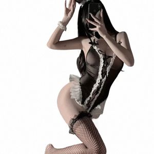 Sexig Bunny Girl Uniform Cosplay Costume Mesh Hollow Bandage See Through Bodysuit Women Nightgown Rollspel underkläder kläder 29xu#