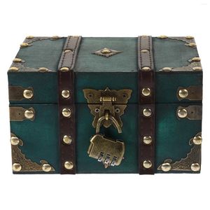 Sacos de armazenamento Caixa de jóias vintage Trinket Retro Organizador de madeira Pirata Tesouro Recipiente Dinheiro Piggy Bank