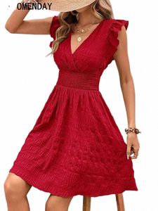 Elegante curto dres para mulheres verão casual magro vermelho sleevel férias praia dr fi v pescoço a linha novo em dres 2024 z9u3 #