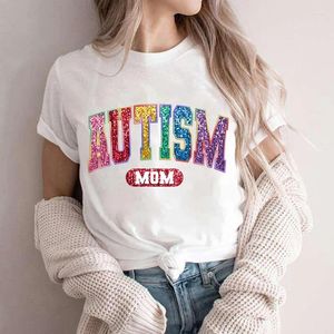 女性のTシャツ自閉症ママファッション女性ティーTシャツトップカジュアルな半袖服ママ女性グラフィックシャツ