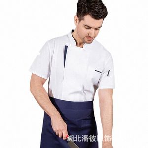 ホテルシェフユニフォームショートスリーブメンズレストランリアキッチン作業服ケーキケーキベーカーサマー衣類ポリエステルカードn99f＃