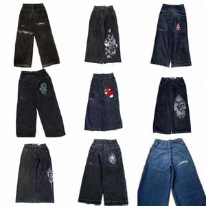 jnco Hochwertige bestickte Grafikjeans Y2K Hip Hop Baggy Jeans Männer Frauen 2000er Jahre Kleidung Ästhetik Harajuku Jeans mit weitem Bein m9bq #