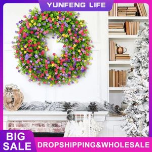 Decorative Flowers Garland Bright Plastic Artificial Spring Summer Decoration Eucalyptus Leaf Wreath Colorful Handcrafted Simulation Gift