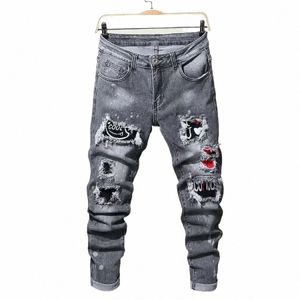 men's chic Jeans Cool Ripped Skinny Trousers Casual Jogging Jeans for Men Fi Streetwear Hip Hop Male Slim Fit Lg Pants b87X#