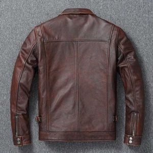 Erkekler deri sahte deri orijinal deri erkek retro eski moda motosiklet ceketi saf kafa katmanı inek derisi slim-fit yaka ceket gündelik trend 240330