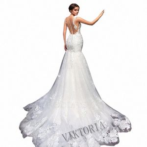 Viktoria sexy 2022 abito da sposa per la sposa con scollo a V corte dei treni Butt sirena appliques abiti da sposa d7Gr #