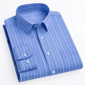 Мужские классические рубашки в полоску, эластичная деловая деловая рубашка с длинными рукавами, легкая в уходе повседневная модная мужская рабочая одежда стандартного кроя