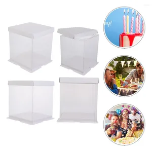 Take Out Containers 4pcs Wedding Party Cake Boxes Transparent Gift Box Clear Carrier Packing For Macaron Cupcake Candy Shower