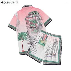 Camisas casuais masculinas Cardigan lapela conjunto de alta qualidade homens mulheres casa completa impressa contton camisa havaiana de manga curta