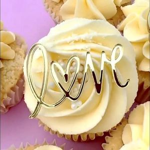 Party Supplies 2pcs No Stick Love Wedding Cupcake Topper Gold Heart Cake For Anniversary Decorations